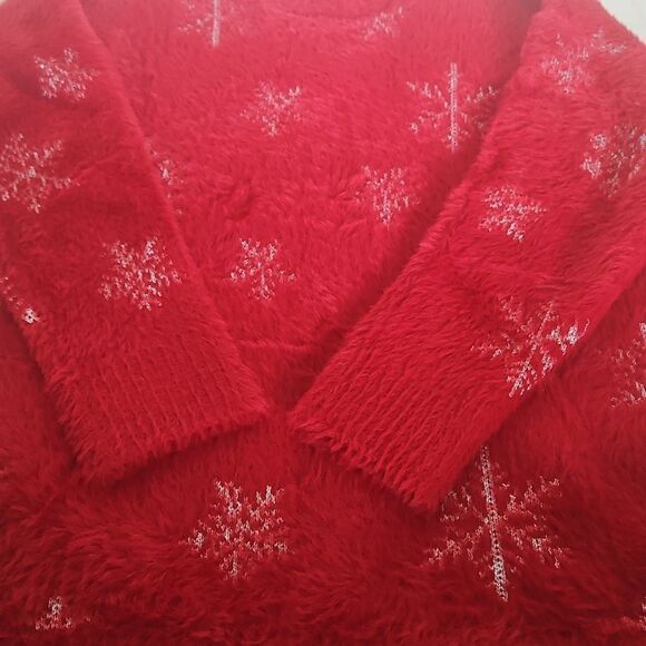 Torrid Eyelash Lurex Crew Pullover Sweater With Snowflake Red & Silver 1X 14-16 - Picture 16 of 16